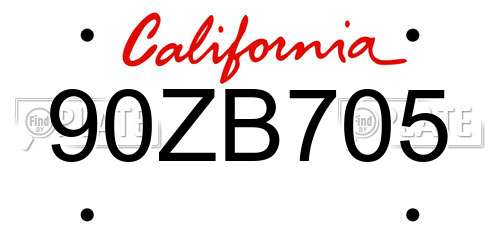 90ZB705 California License Plate
