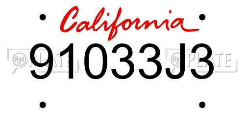 91033J3 California License Plate