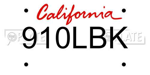 910LBK California License Plate