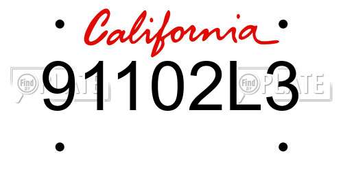 91102L3 California License Plate