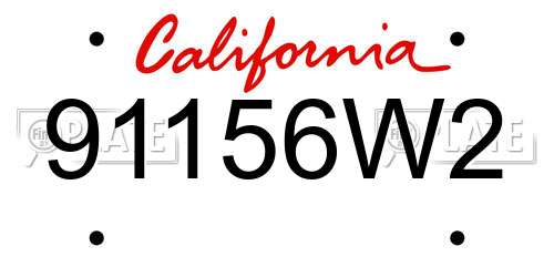 91156W2 California License Plate