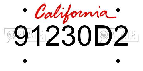 91230D2 California License Plate