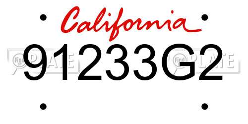 91233G2 California License Plate