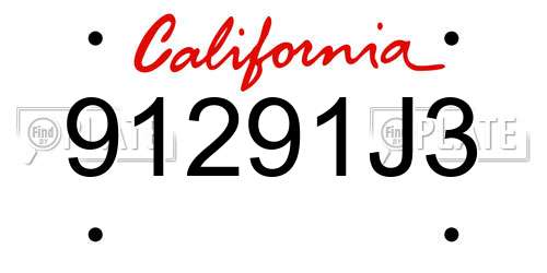 91291J3 California License Plate