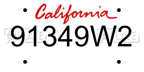 91349W2 California License Plate