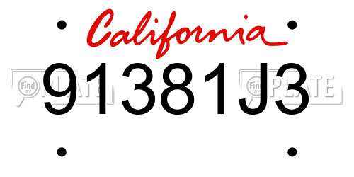 91381J3 California License Plate