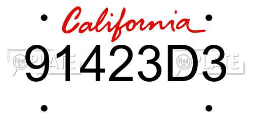 91423D3 California License Plate