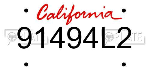 91494L2 California License Plate