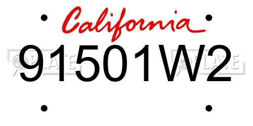 91501W2 California License Plate