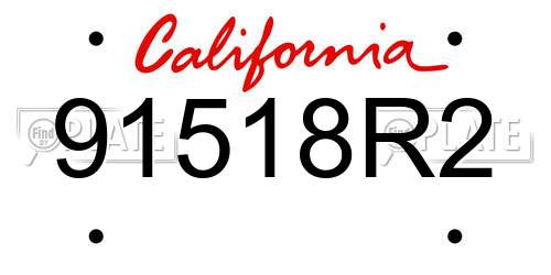 91518R2 California License Plate