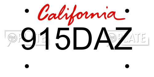 915DAZ California License Plate