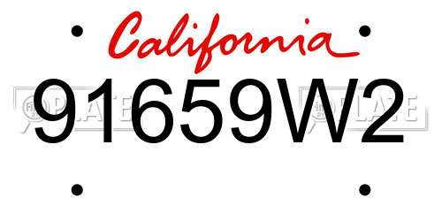 91659W2 California License Plate