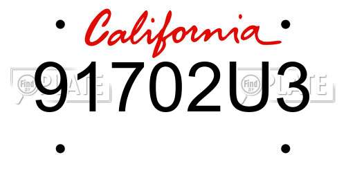 91702U3 California License Plate