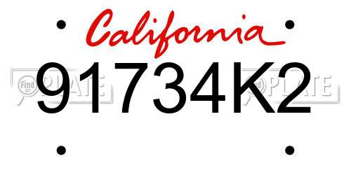 91734K2 California License Plate