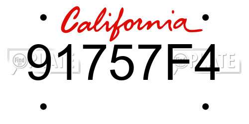91757F4 California License Plate
