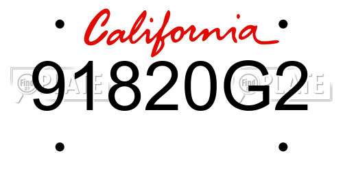 91820G2 California License Plate