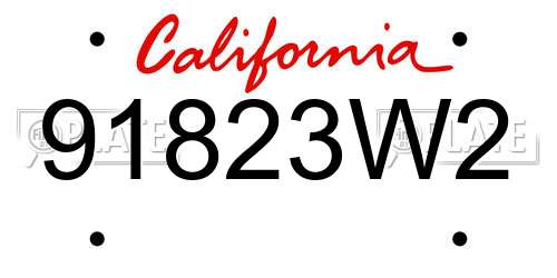 91823W2 California License Plate