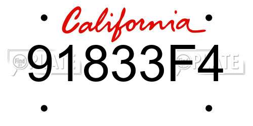91833F4 California License Plate