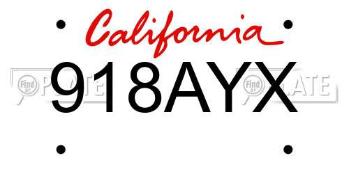 918AYX California License Plate
