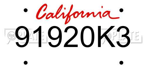 91920K3 California License Plate