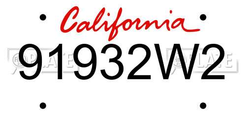 91932W2 California License Plate