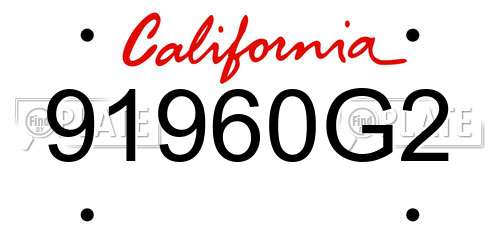 91960G2 California License Plate