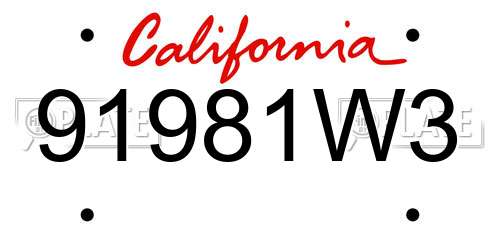 91981W3 California License Plate