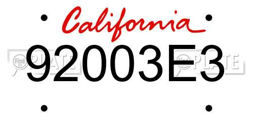 92003E3 California License Plate