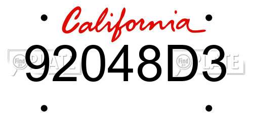 92048D3 California License Plate