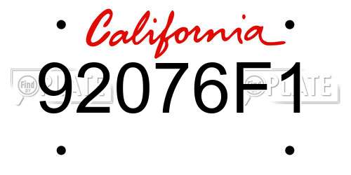 92076F1 California License Plate