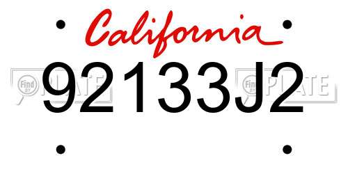 92133J2 California License Plate