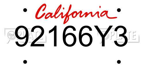 92166Y3 California License Plate