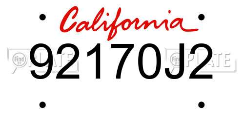 92170J2 California License Plate