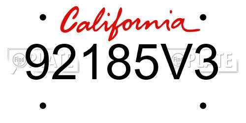 92185V3 California License Plate