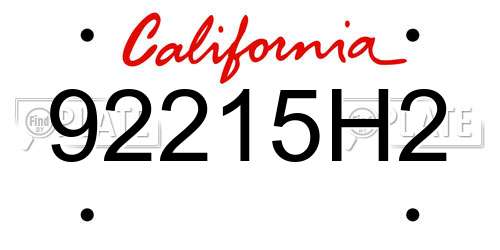 92215H2 California License Plate
