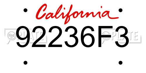 92236F3 California License Plate