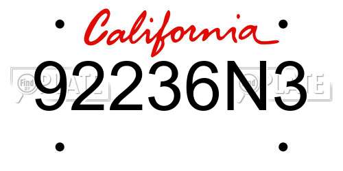 92236N3 California License Plate