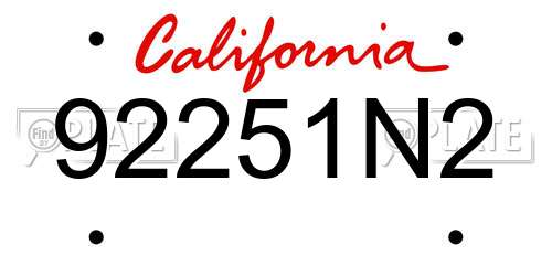 92251N2 California License Plate