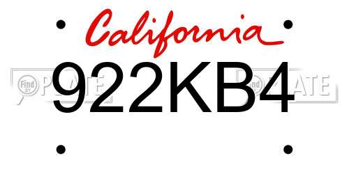 922KB4 California License Plate