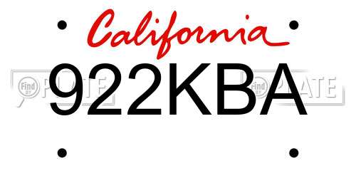 922KBA California License Plate