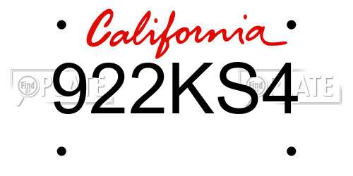 922KS4 California License Plate