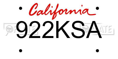 922KSA California License Plate