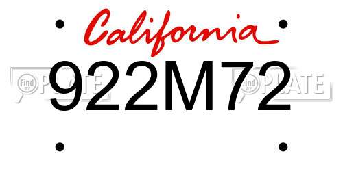 922M72 California License Plate
