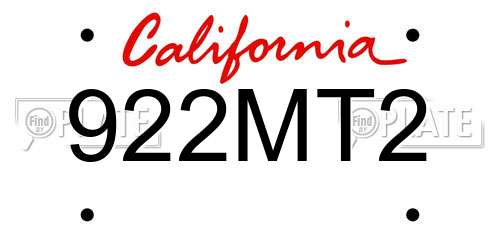 922MT2 California License Plate
