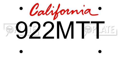 922MTT California License Plate