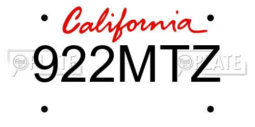 922MTZ California License Plate