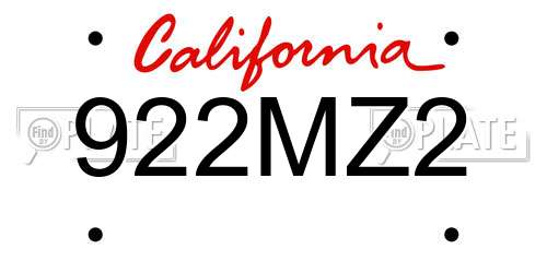922MZ2 California License Plate