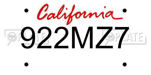 922MZ7 California License Plate
