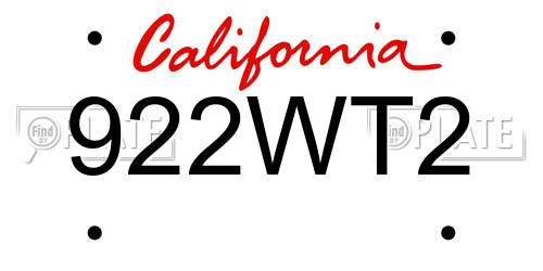 922WT2 California License Plate
