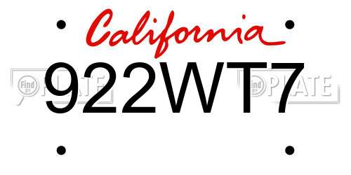922WT7 California License Plate